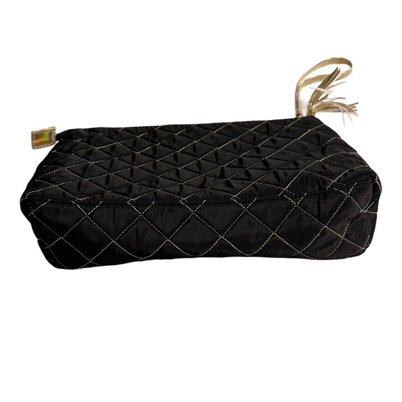 NWOT “Lucky” Large Black Quilted Cosmetics Bag With Gold Holographic Accents - Picture 3 of 7